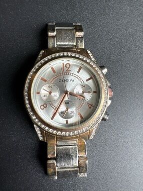 Geneva Women's Silver and Rose Gold Crystal Accent Bracelet Watch